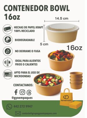 Contenedor Bowl kraft 16oz