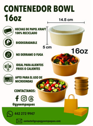 Contenedor Bowl kraft 16oz