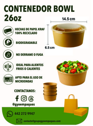 Contenedor Bowl Kraft 26oz