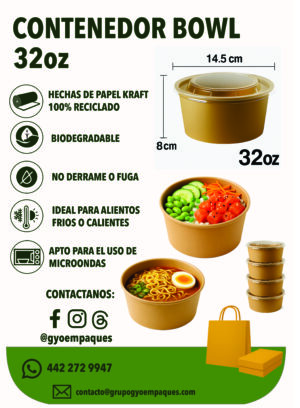Contenedor Bowl Kraft 32oz