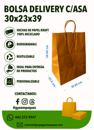 Bolsa Delivery de Papel Kraft 30x23x39 c/asa torcida