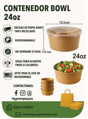 Contenedor Bowl Kraft 24oz