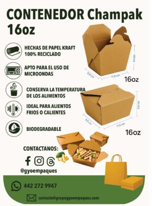 Contenedor Champak 16oz Kraft