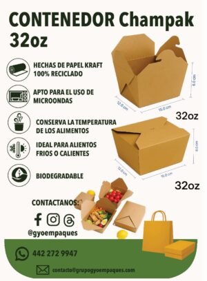 Contenedor Champak 32oz Kraft