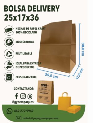 Bolsa Delivery de Papel Kraft 25x17x36