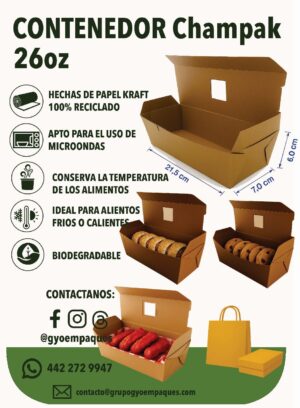 Contenedor Champak 26oz Kraft