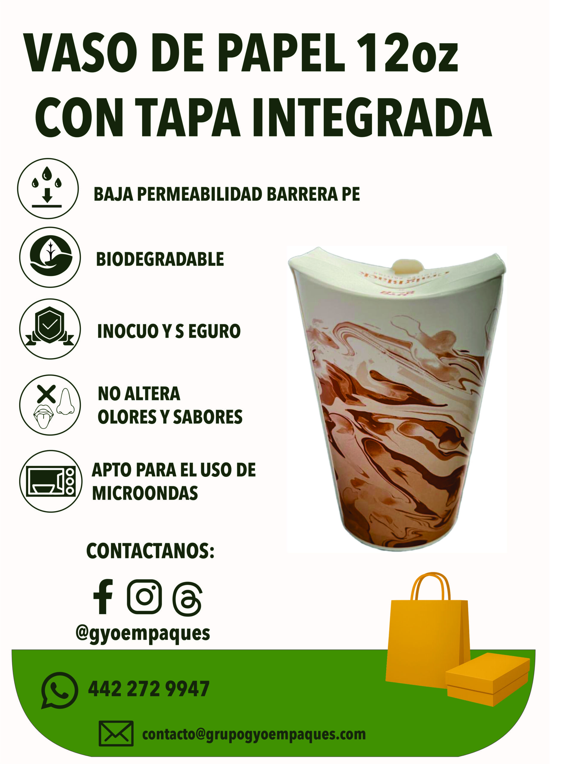 Vaso de Papel 12oz CRAIG BLACK CAFÉ PARA BEBIDA BF Y BC